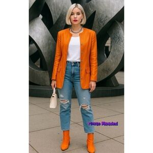 Vintage Adrienne Vittadini Blazer Orange Yellow Iridescent Streetwear Artsy 80’s